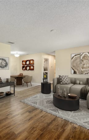 a living room with a couch and a table