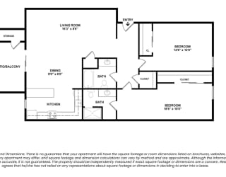 Reveal Two Bed Two Bath 2D Floor Plan