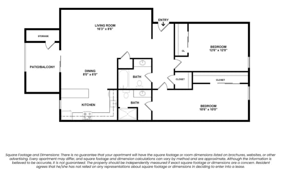Reveal Two Bed Two Bath 2D Floor Plan