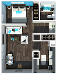 Floor Plan  studio apartment with one bathroom at 701 South Apartments in Mobile, AL