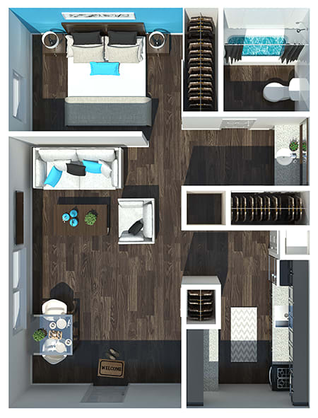 studio apartment with one bathroom at 701 South Apartments in Mobile, AL