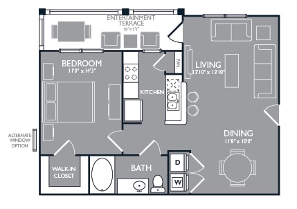 One-Bedroom Floor Plan at Mansions at Spring Creek, Garland, Texas
