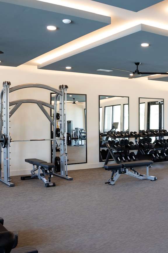 young man at the gym lifting a dumbbell free photo at The Crest at South Point, McDonough, GA