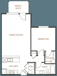 1 Bedroom, 1 Bathroom Floor Plan