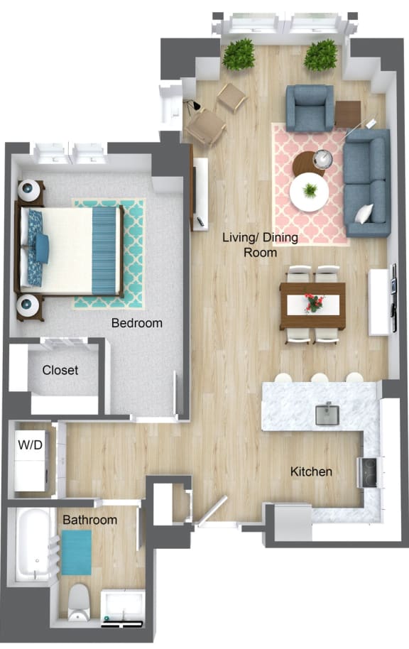 1 Bedroom floor plan- Munroe Place in Quincy