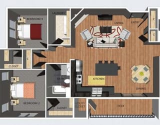Westminster three bedroom two bathroom floor plan at The Flats at 84