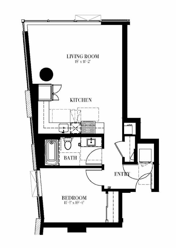 A drawing of a floor plan for an apartment named Unit A-1 BR.