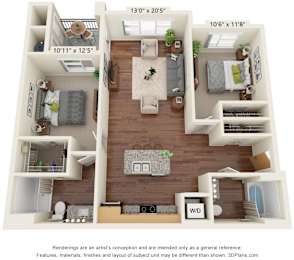 Two Bedroom 2 bath B Floor Plan at South Range Crossings