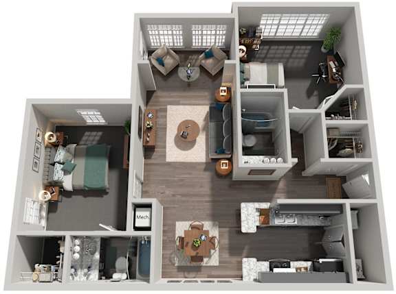 2 Bed 2 Bath Floor Plan | 1,119 Sq. Ft.