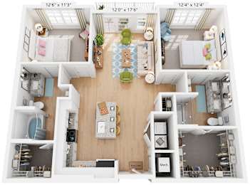 Red Top Floor Plan 2 Bed, 2 Bath 1,108 Sq. Ft. at The Quincy Apartments, GA, 30102