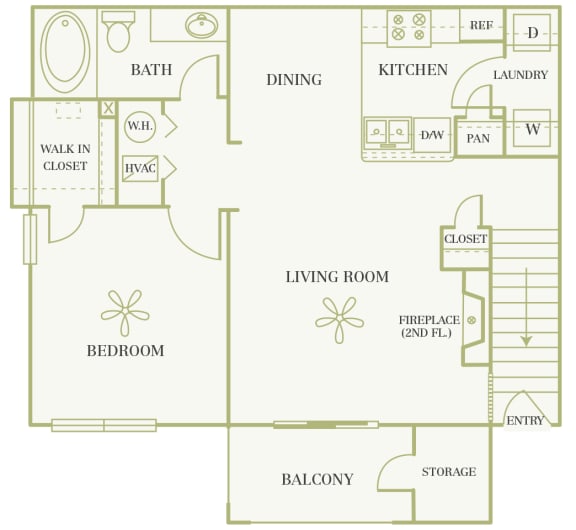 A1 Apple Blossom floor plan 1 bed 1 bath 2D