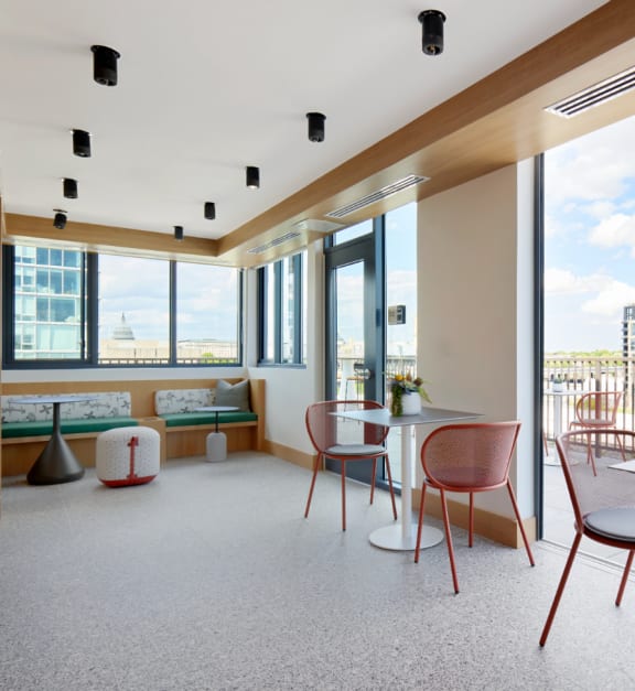 Sky Lounge with seating and views of DC