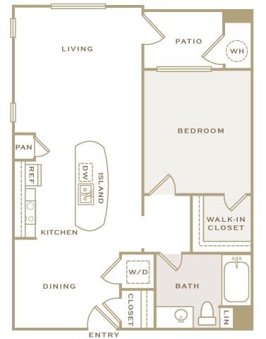 A2 3D floor plan 1-bedroom First and Main Apartments - 2D Floor Plans