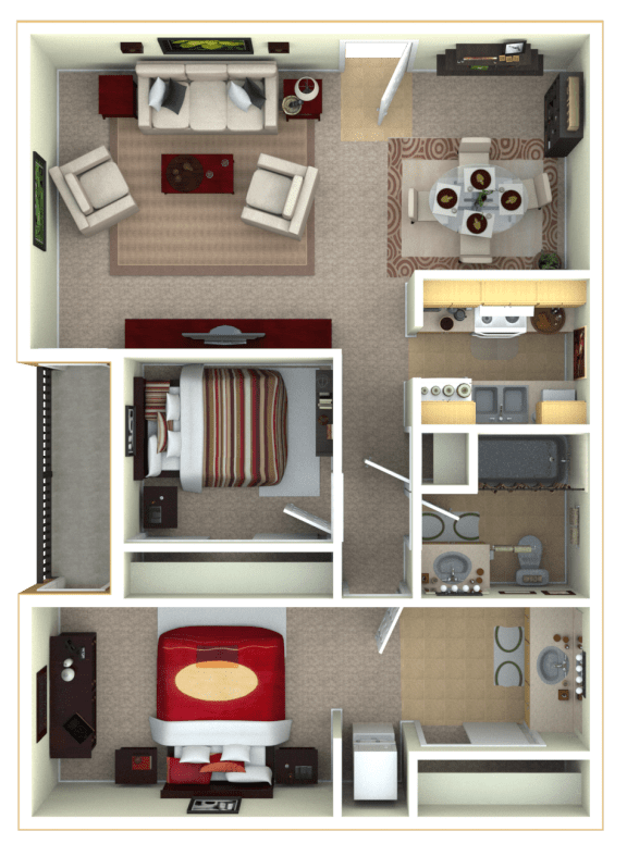 Floor Plan  2 Bedroom, 1.5 Bathroom Floor Plan at Vineyard Terrace Apartments, Napa, CA, 94558