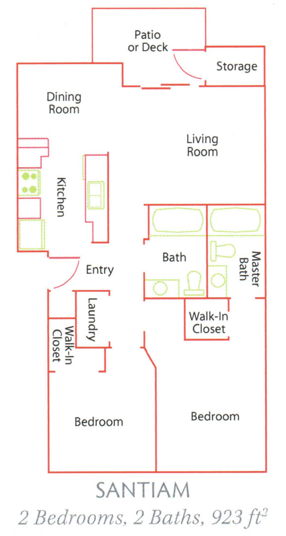 Floor Plan  Williamette Park_Santiam_2 Bedroom_2 Bathroom_Apartment