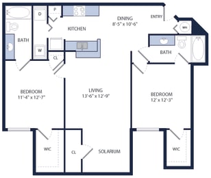 1094 Square-Feet 2 Bed 2 Bathroom B2 Floor Plan at Tuscany Bay Apartments, Tampa, FL