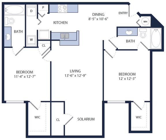 1094 Square-Feet 2 Bed 2 Bathroom B2 Floor Plan at Tuscany Bay Apartments, Tampa, FL