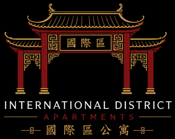 Logo for International District Apartments featuring the gate in International District Seattle.