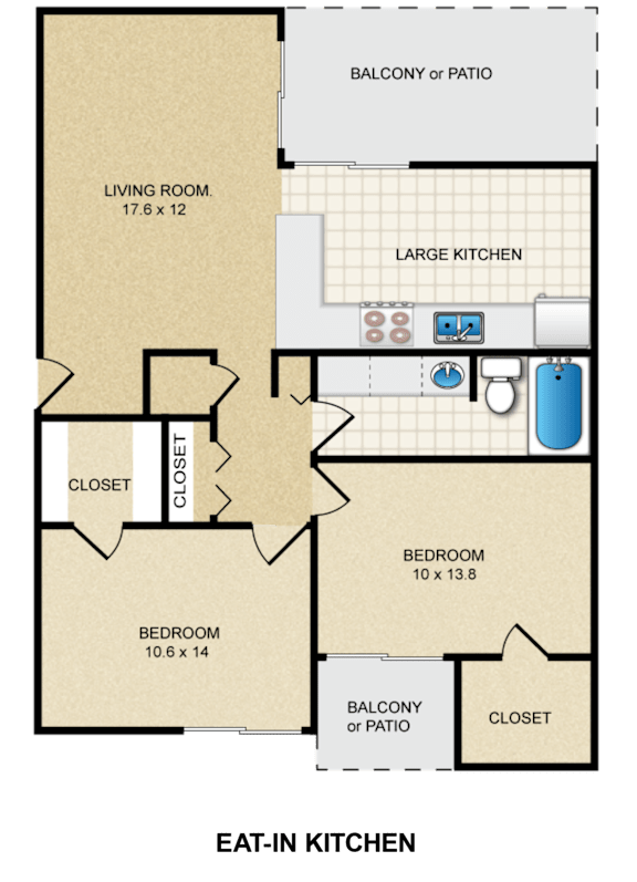 2 Bed 1 Bathroom Floorplan at Bremerton Park Apartment Homes , Prairie Village, Kansas