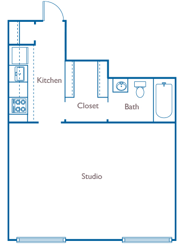 Hill House floor plan - A1B - 0 bedrooms 1 bath - 2D