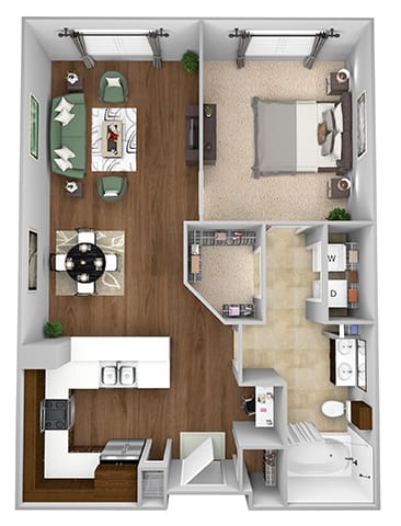 Cityplace Heights Apartments floor plan - A2 - 1Bedroom 1Bathroom - 3D