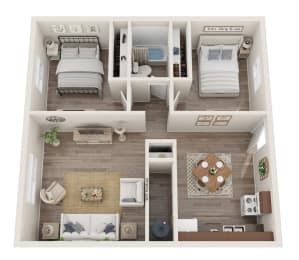  Floor Plan Two Bedroom / One Bathroom B