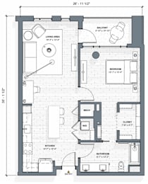 52 TEN A4 Floorplan, 1 bed 1 bath