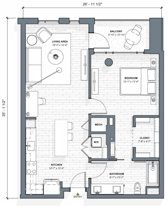 52 TEN A4 Floorplan, 1 bed 1 bath