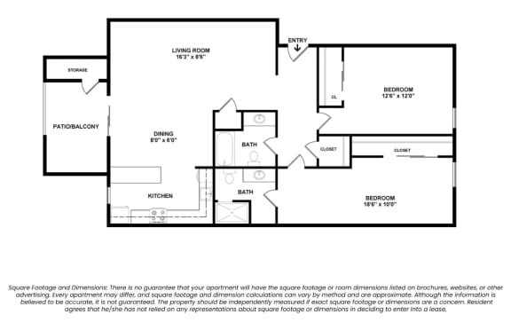 Reveal Two Bed Two Bath 2D Floor Plan