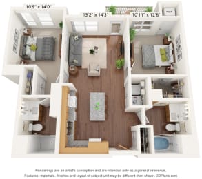 Two Bedroom - A Floor Plan at Bren Road Station 55+ Apartments, Minnetonka