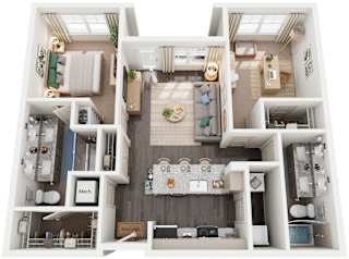 2 Bed 2 Bath Floor Plan | 1,046 Sq. Ft. at Promenade at Newnan Crossing in Newnan, GA, 30265