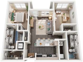 2 Bed 2 Bath Floor Plan | 1,046 Sq. Ft. at Promenade at Newnan Crossing in Newnan, GA, 30265
