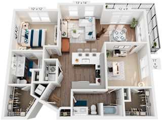 2 Bed 2 Bath Floor Plan | 1,145 Sq. Ft. at One Riverside Apartments, Chattanooga, TN