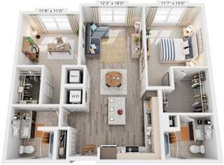 2 Bed 2 Bath Floor Plan | 1,108 Sq. Ft. at Rivergate in Woodbridge, Virginia, 22191