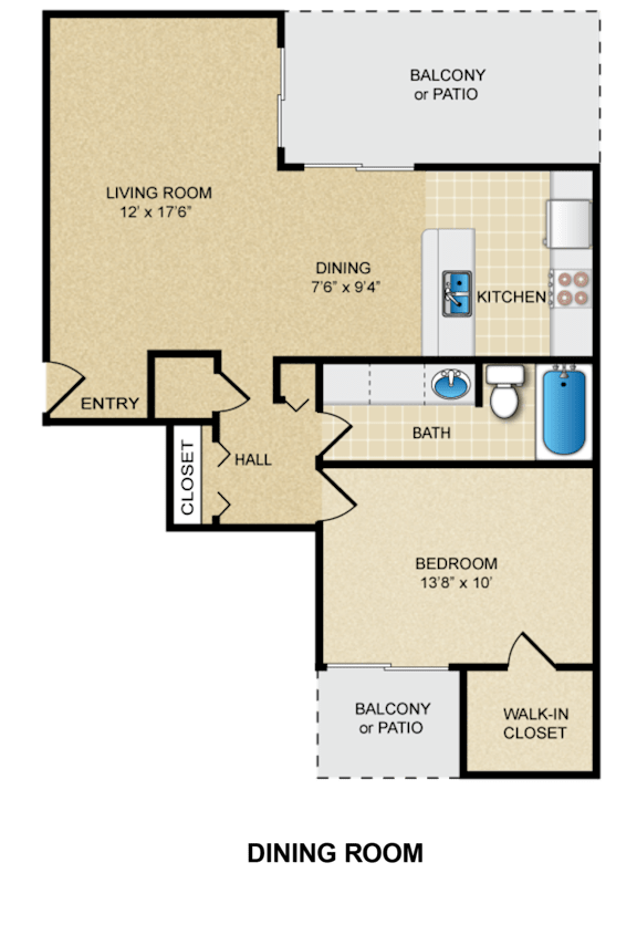 1 Bed 1 Bathroom Floorplan at Bremerton Park Apartment Homes , Prairie Village, 66204
