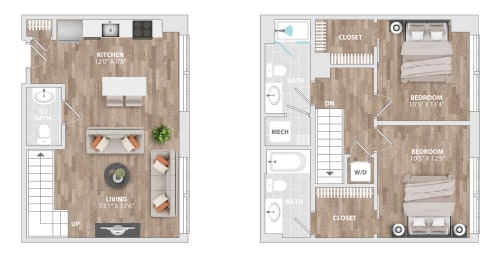 2DU-B1 Floor Plan at Allied Harbor Point, Baltimore, MD, 21231