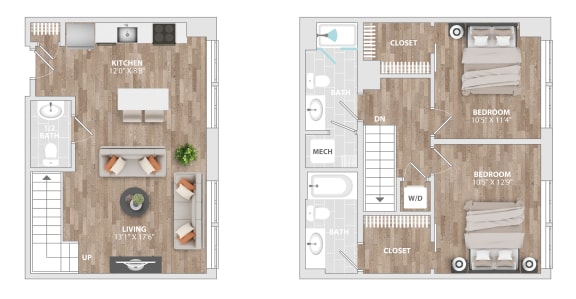 2DU-B1 Floor Plan at Allied Harbor Point, Baltimore, MD, 21231