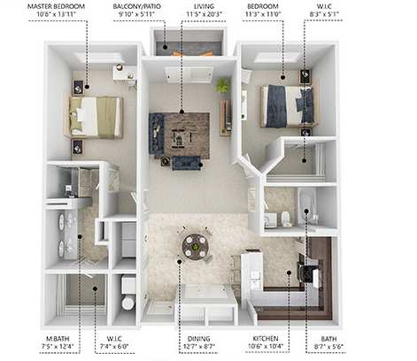 C2 Floor Plan at Lake Shore Apartments, Ankeny