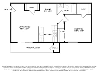 Reveal One Bed One Bath Classic 2D Floor Plan