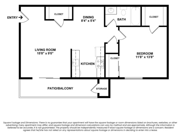 Reveal One Bed One Bath Classic 2D Floor Plan