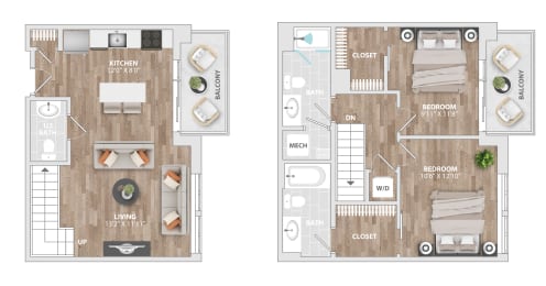 2DU-B3 Floor Plan at Allied Harbor Point, Baltimore, MD