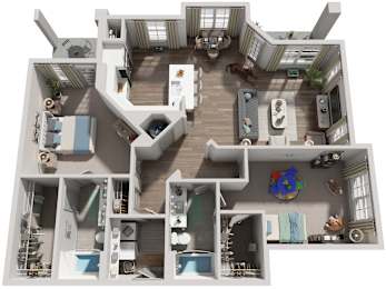 2 Bed 2 Bath Floor Plan | 1,307 Sq. Ft. at Canopy at Ginter Park Apartments in VA 23227