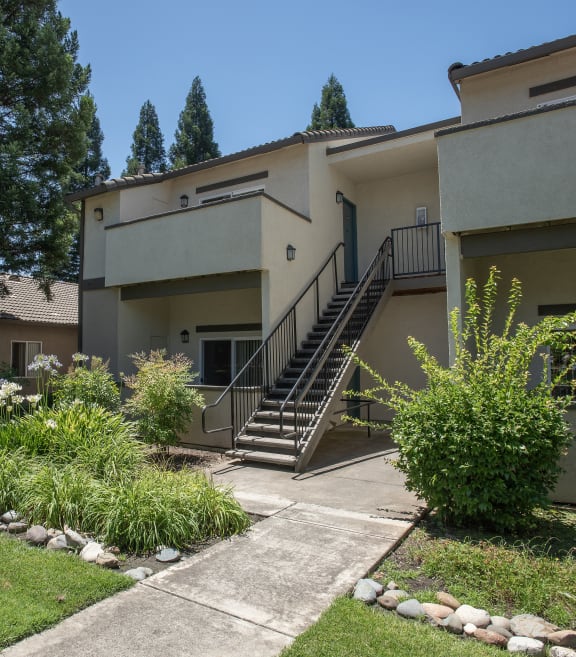Stanford Heights building exterior entry stairs and patios 