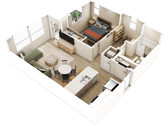 3d floor plan of a 2100 sq ft home