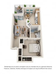 1 bed 1 bath floorplan b, at Rancho Franciscan Senior Apartments, California, 93105