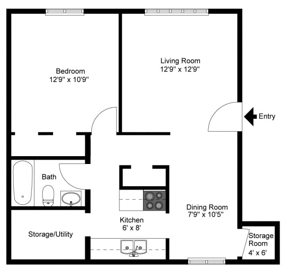 One Bedroom Floor Plan at Bradford Manor Apartments, Hamlin, NY