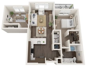 1 bed 1 bath floor plan B at The Clearing at ONE28, Olathe