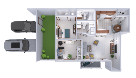  Floor Plan 2 Bed, 2 Bath Lower
