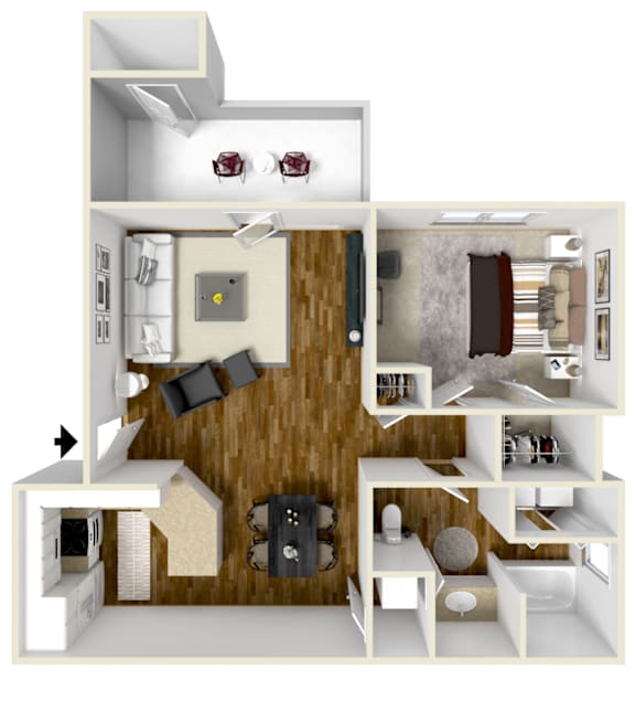 Floor Plan  One Bed, One Bath Floor Plan | 826 Sq. Ft. at Lagniappe of Biloxi Apartment Homes in Biloxi, MS