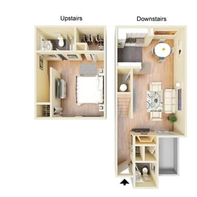844 Square-Feet 1 Bedroom 1.5 Bathroom A2 Floor Plan Unit at Hawthorne House in Midland, TX